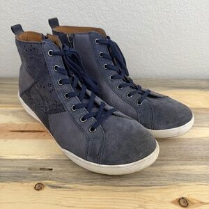 Comfortiva Align Lupine Leather Hi Top Sneakers Zip Blue Gray Patchwork Size 11